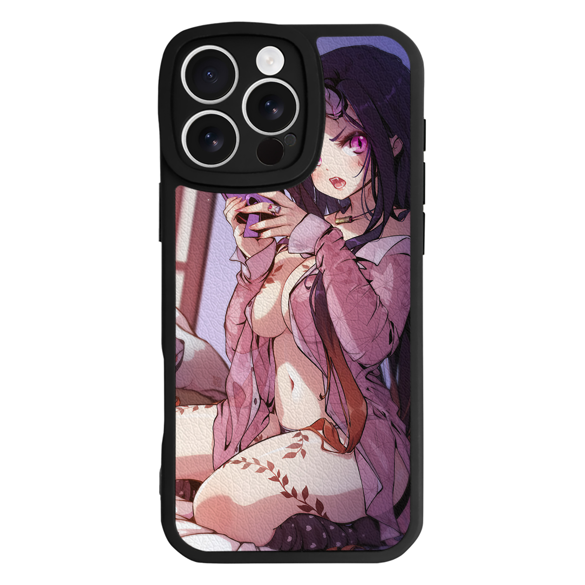 （画像用） 鬼滅の刃（きめつのやいば）竈門 禰󠄀豆子／かまど ねずこ Kamado Nezuko 【iPhone 16シリーズ対応】シリコンスマホケース（レザー調） 材質：シリコン
